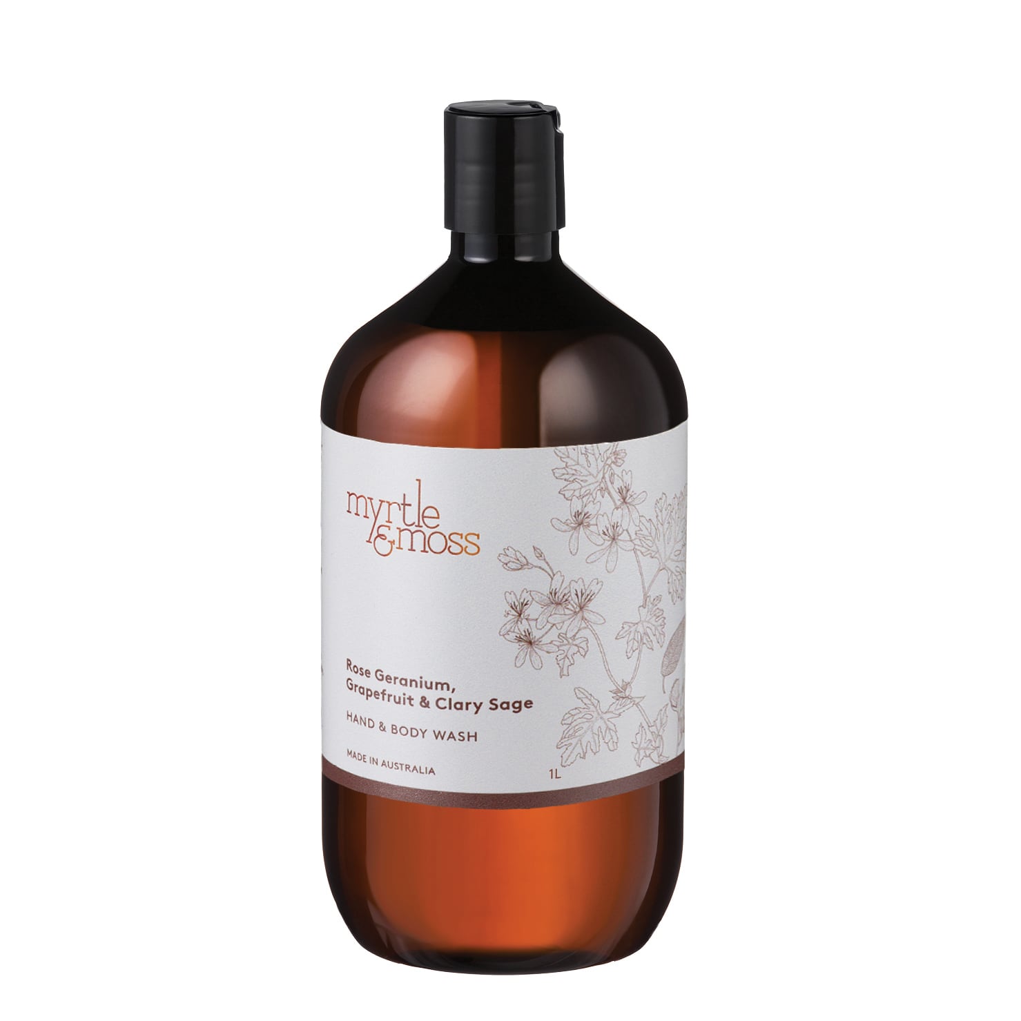 Rose Geranium Hand and Body Wash Refill Bottle on a white background